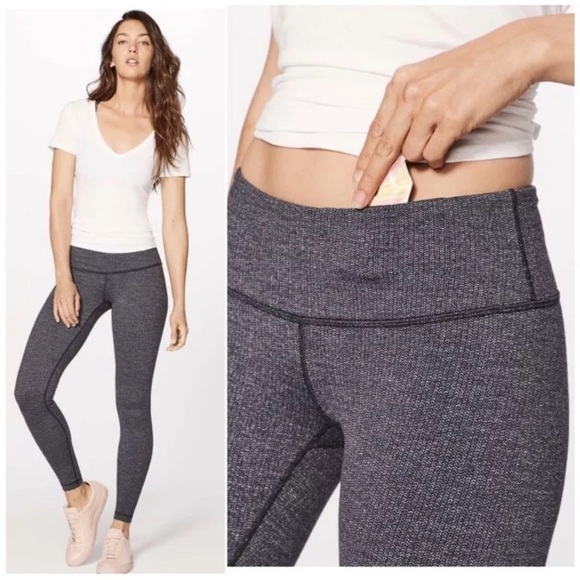 Leggings Lululemon Wunder Under Pant Heathered Herringbone Heathered Black 8 - Picture 4 of 14